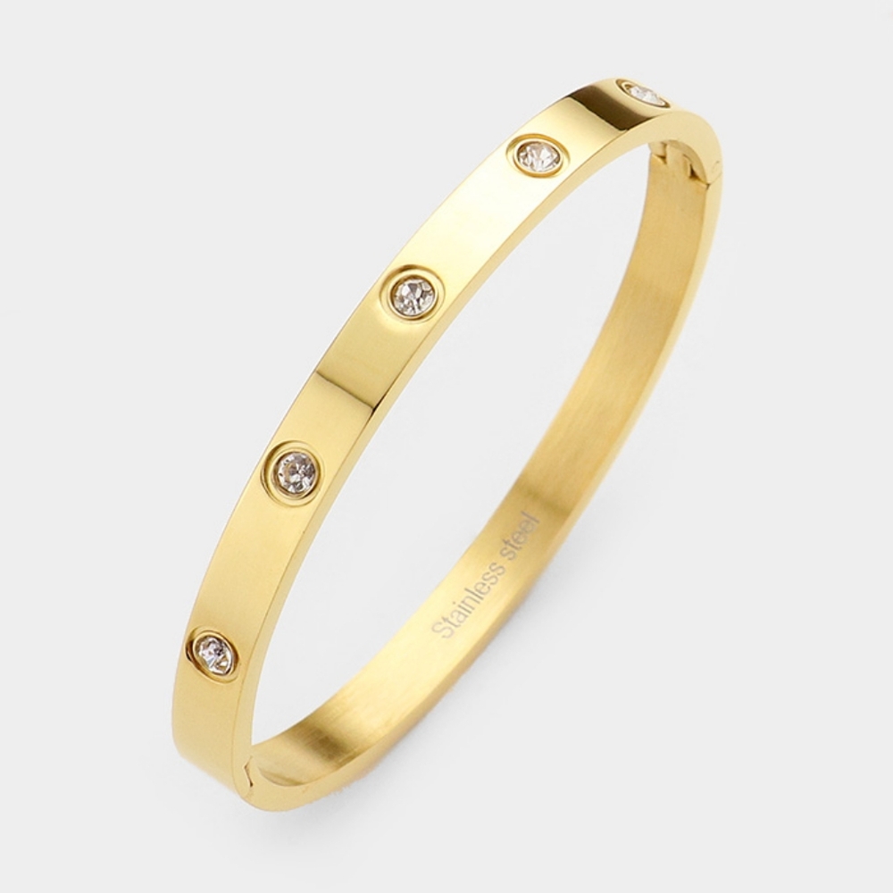 Gold Metal Stainless Steel Crystal Rhinestone Bangle Evening Bracelet Casual